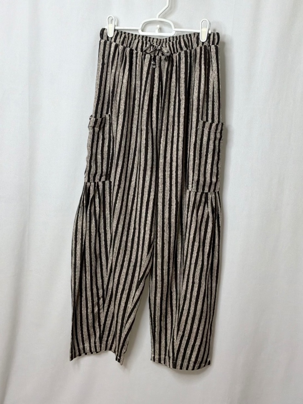 Striped Wide Leg Palazzo Pants - Black & Cream/gray Oversized